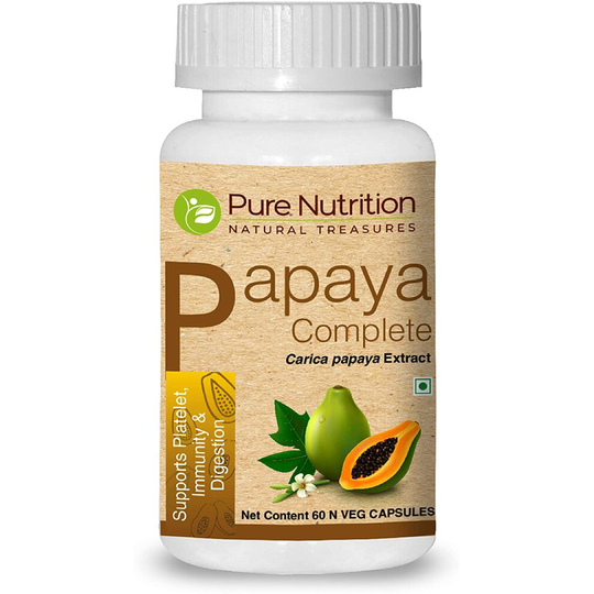 Pure Nutrition Papaya Complete - 60 Veg Capsules (Supports Platelet Immunity & Digestion) Each Capsule Contains 500mg Carica...