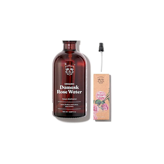 Organic Rose Water | 100% Pure & Natural Damask Rose Hydrolat | Face, Eye Contour, Body, Hair | Glass Bottle + Spray (100ml)