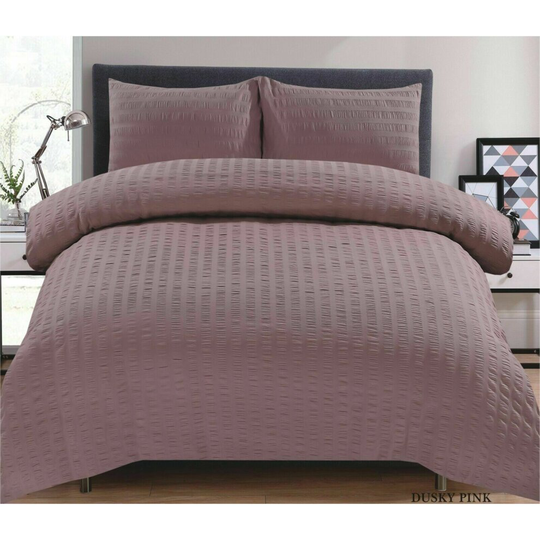 (Dusky Pink , Double ) Seersucker Duvet Cover & Pillowcase Set Non Iron