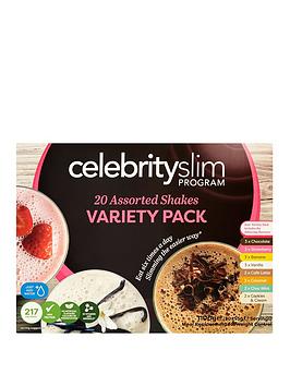Celebrity Slim 20 Shake Variety Pack - 1100 Grams, Contents: 4 X Chocolate, 2 X Vanilla, 2 X Banana, 2 X Strawberry, 2 X Caramel 2 X CafÉ Latte.