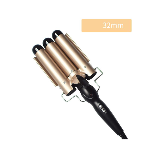 (Gold, 32mm) Hair Salon Ceramic 3 Barrel Hair Wave Waver Curling Iron Hair Curler Wand