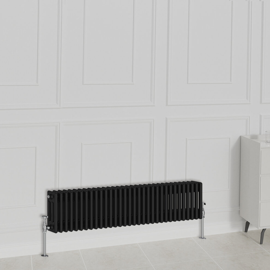 (300x1460mm-3 Column, Black) NRG Traditional Radiator Horizontal Vertical Cast Iron Style Double Triple Panel Rads