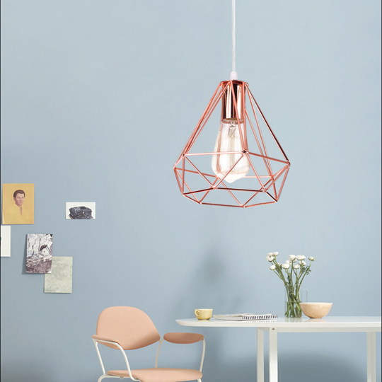 Modern Ceiling Lamp Rose Gold Contemporary Chandelier Retro Pendant Light Diamond 200MM Hanging Light Metal Iron Lamp Shade