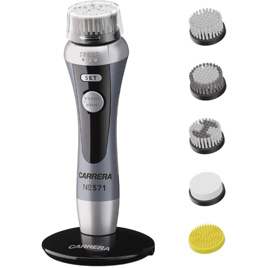 CARRERA Facial Cleansing Brush 571, for Men and Women, 4 attachments, Antimicrobial, Plug or USB charge
