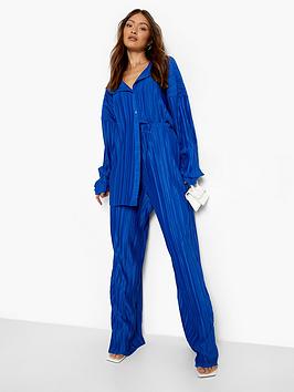 Boohoo Plisse Oversized Relaxed Fit Shirt - Blue