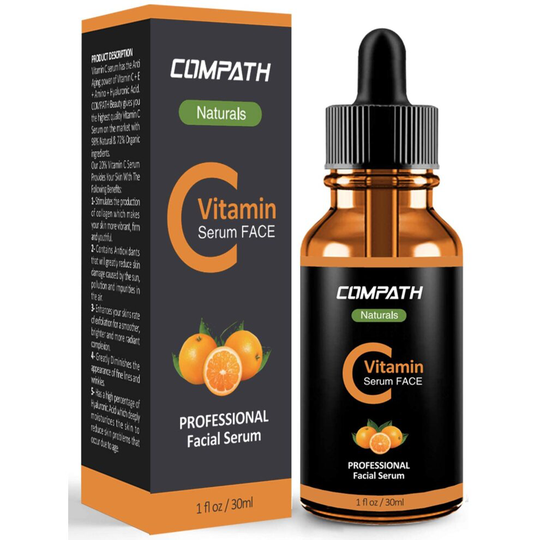 Vitamin C Serum Face, with Hyaluronic Acid, Vitamin E, Compath 20% Vitamin C Natural&Organic Serum, Restore&Boost Collagen, Anti Wrinkle, Firming,