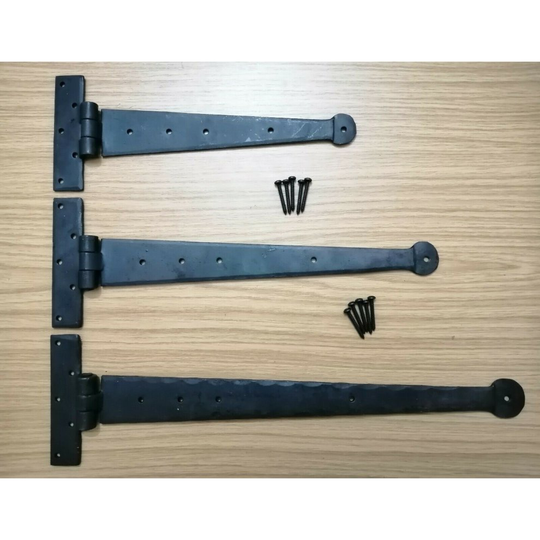 (12") Hand Forged Tee Hinge Strap T Hinge Beeswax Penny End Finish Sold In Pairs New