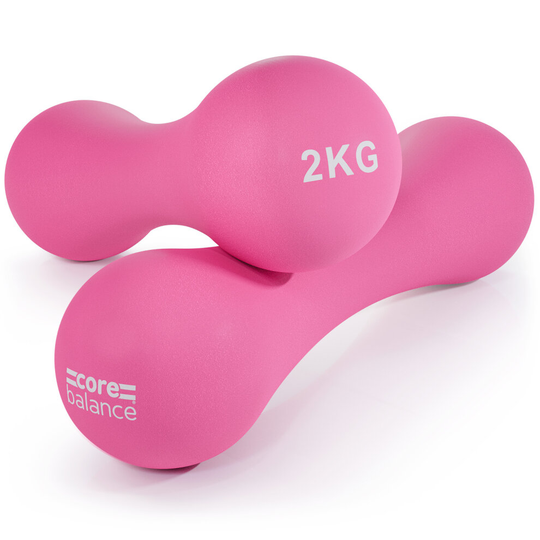 (Pink (2x 2kg)) Neoprene Bone Dumbbells Set Of 2 Cast Iron Hand Weights Fitness Core Balance