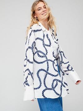 Tommy Hilfiger Coastal Rope Relaxed Fleur Shirt - White, White, Size 40, Women