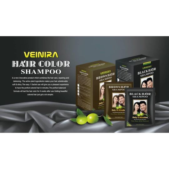 (Brown, 1) Veinira hair color shampoo 10 packs of 25ml
