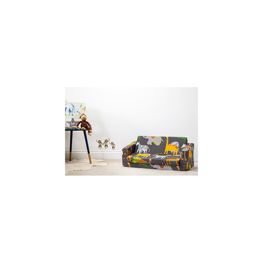 (Africa) Children's Fold Out Foam Sofa Bed | Hand Drawn Print Lounger Seat | Soft Comfortable Relaxing Kid's Furniture