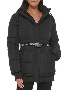 Dkny Sport Belted Padded Coat - Black