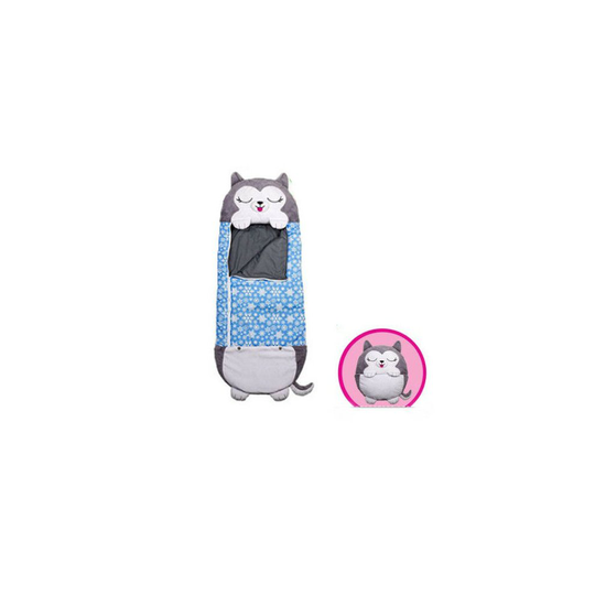 (Blue Husky, 160*60cm ) Sleeping Bag Happy Nappers Kids Cartoon Sleepsacks Plush Pillow Animal Sleep Sack
