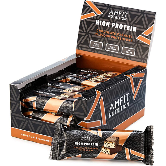 Amazon Brand -Amfit Nutrition Low Sugar Protein Bar (19.6gr protein - 1.6gr sugar) - Chocolate Caramel - 12-pack (12 x 60g)