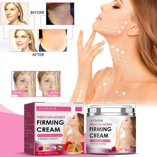 Hibiscus and Honey Firming Cream for Face & Body Double Chin Reducer Facial Moisturizer with Collagen - Formulated with Hibiscus Extract, Honey, Jojob