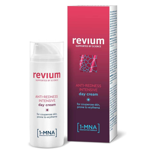 Revium Rosacea Anti-Redness Intensive Day Cream for Couperose Skin Prone to Erythema, with UVA and UVB Filters, 1-MNA Molecule, Acerola Fruit, 50ml