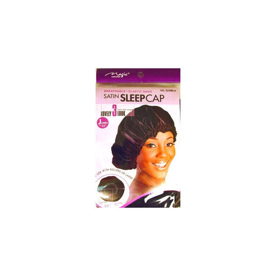 [Magic Collection] 23" Jumbo Size Elastic Band Satin Sleep Cap - Black, Breathable, elastic band, comfortable material, full size, perfect fit, keeps