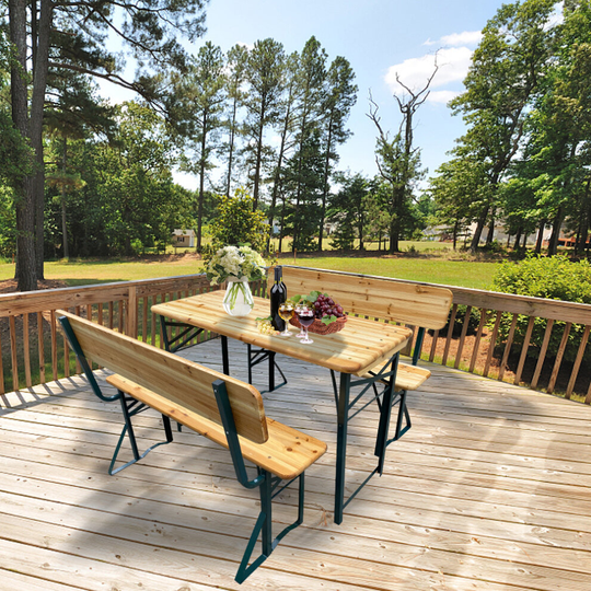 Set of 3 Garden Wooden Folding Beer Table Bench Set