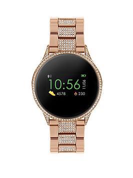Reflex Active Series 4 Smart Watch with Colour Touch Screen and Crystal Set Rose Gold Stainless Steel Bracelet, Black, Women
