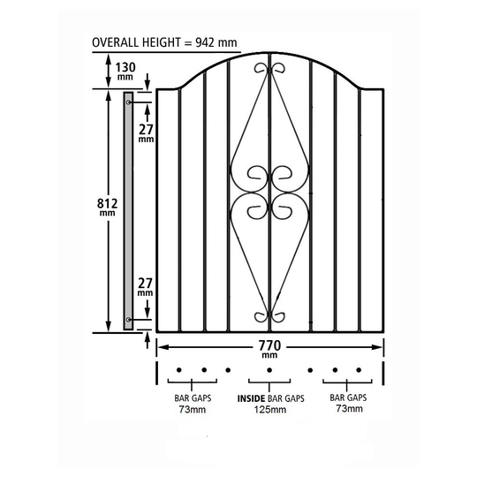 (850-910mm GAP X 942mm High galvanised) Henley Scroll Garden Gates galvanised metal iron