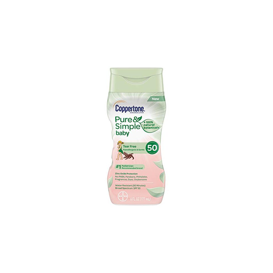 Coppertone Pure & Simple Baby Tear Free Mineral-Based Sunscreen Lotion Broad Spectrum SPF 50 (6 Fluid Ounce) (Packaging May Vary)