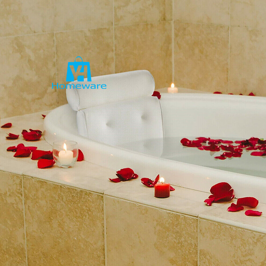 Luxury Bath Spa Pillow Suction Cups Cushioned Spongy Relaxing Bathtub Cushion White