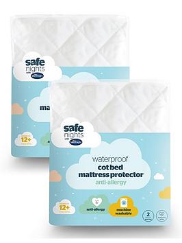 Silentnight Safe Nights Waterproof Cot Bed Mattress Protector Bundle - 2 Pack - White
