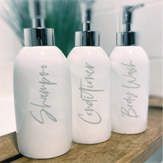 (Black) Set of 3 SHAMPOO, CONDITIONER and BODYWASH - Bottle decal stickers (Type 2)