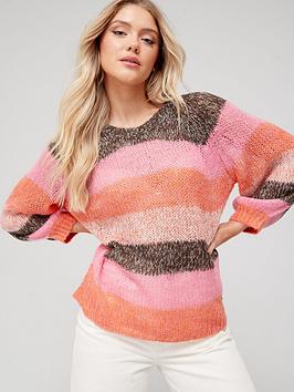 Coster Copenhagen Striped Knit Jumper - Pink/Multi , Brown, Size L, Women