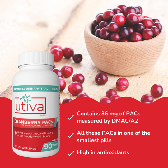 Utiva Cranberry PACs, by Szio+ Inc. - 90 Veg Caps - 36 mg Soluble PACs DMAC/A2