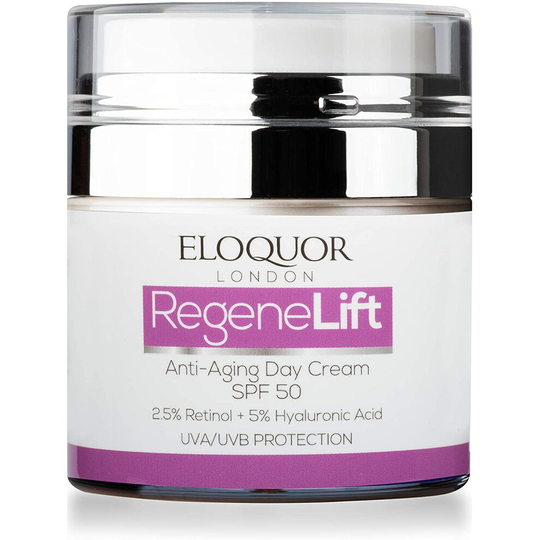 Eloquor RegeneLift Anti-Aging Day Cream SPF 50 | Face Moisturiser with Retinol, Hyaluronic Acid & Aloe Vera | Reduces Signs of Aging + UV Protection |