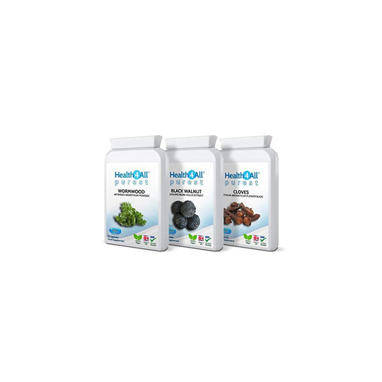 Wormwood, Black Walnut, Cloves Digestive Health Set 3x90 Capsules. Vegan. Purest - no additives. Made by Health4All