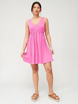 V by Very V Neck Tie Detail Mini Dress - Pink, Pink, Size 8, Women