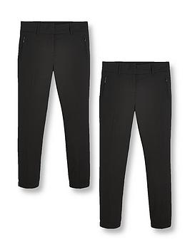 V by Very Girls 2 Pack Skinny Fit School Trousers - Black, Black, Size Age: 3-4 Years, Women