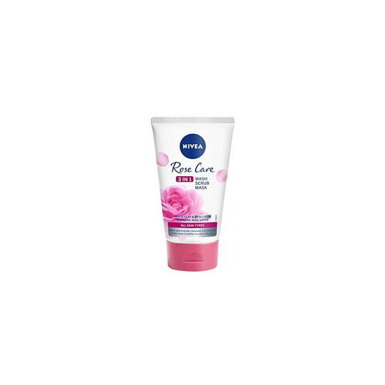 NIVEA Rose Care 3 in 1 Wash, Scrub, and Mask (150ml), All in One Face Scrub, Face Wash and Face Mask with Mineral Clay, Hyaluronic Acid and Organic