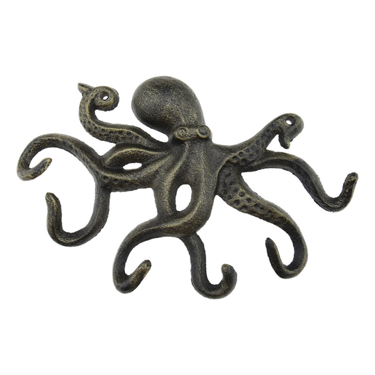 Octopus Coat Hook Holder with 6 Tentacles Hooks Cast Iron Wall Mounted Bronze