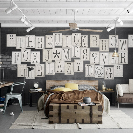 1Wall Typography Letters 64 Piece Collage Wall Paper Mural Design Home