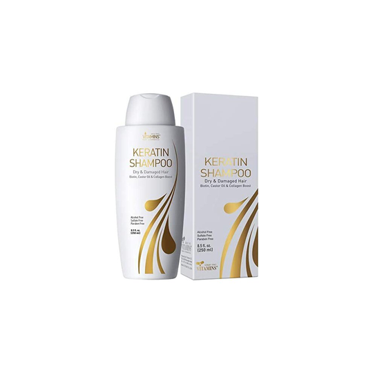 Vitamins Keratin Sulphate Free Shampoo - Biotin Collagen and Coconut Oil Protein Repair Treatment for Coloured Dry and Damaged Hair - Frizz Control