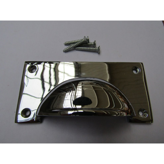 Large Lipped Rectangular Cabinet Cup Pull Handle Polished Chrome