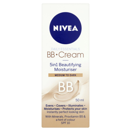 Nivea Daily Essentials 5-in-1 BB Beautifying Moisturiser Medium to Dark Cream, 50 ml