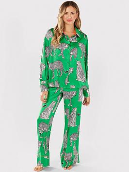 CHELSEA PEERS Slouchy Button Up & Relaxed Fit Trouser Satin - Green, Green, Size Xs, Women