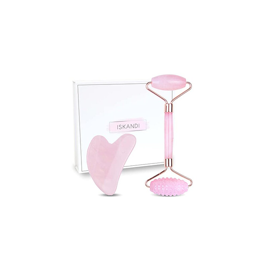 Gua Sha & Face Roller Skincare Tool - Rose Quartz Jade Roller Face Massager & Guasha Stone for Face, Eyes, Neck & Body - Crystal Facial Sculptor