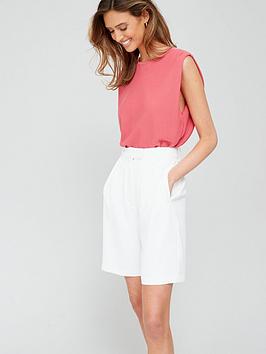 Fig & Basil Short Sleeve Knitted Button Back Top - Pink