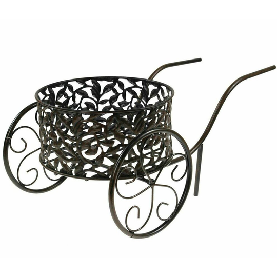 GEEZY Metal Iron Wheelbarrow Planter Flower Plant Stand Garden Ornament Decoration