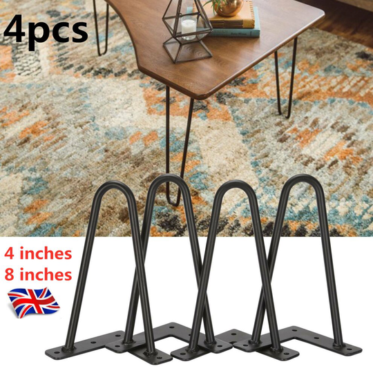 (4''/10cm-2Prong) 4 x Hairpin Table Legs Set for Bench Metal Steel