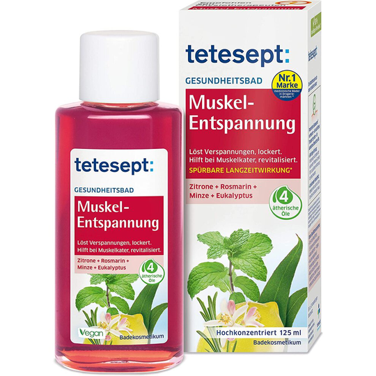 tetesept Muscle Relaxation - Revitalising and Soothing Health Bath with 4 Essential Oils - Bath Concentrate for Muscle Relaxation - 1 x 125 ml