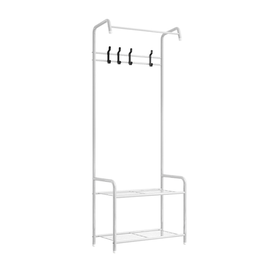 (White) Metal 4 Hooks Coat Stand Clothes Shoe Rack Hook