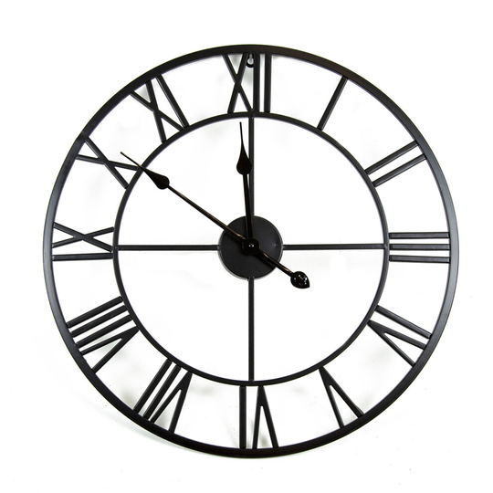 Charles Bentley Indoor Wall Round Minimalist Skeleton Clock with Roman Numerals Matte Black Large 80cm