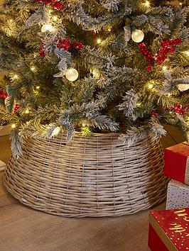 Festive White Wash Willow Round Christmas Tree Skirt &Ndash; 50 Cm Diameter