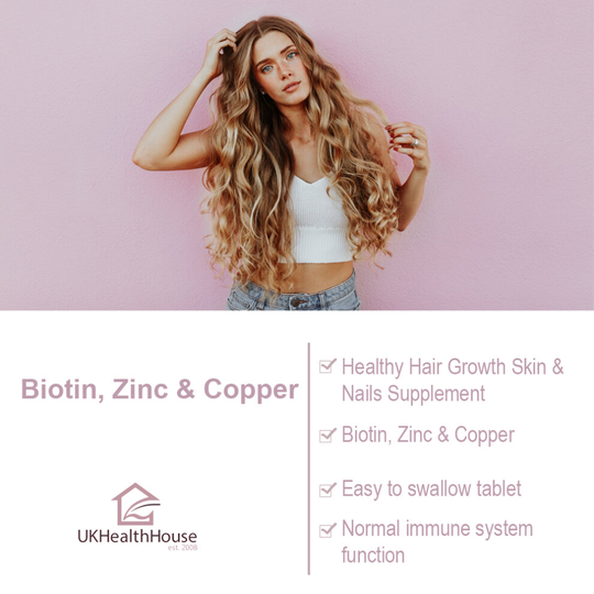 (Biotin 10,000mcg, Zinc & Copper 180 Tablets - Healthy Hair Growth Skin & Nails) Biotin 10,000mcg, Zinc & Copper Tablets